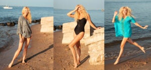 September outdoor photography shoot on beach featuring model in late afternoon golden light